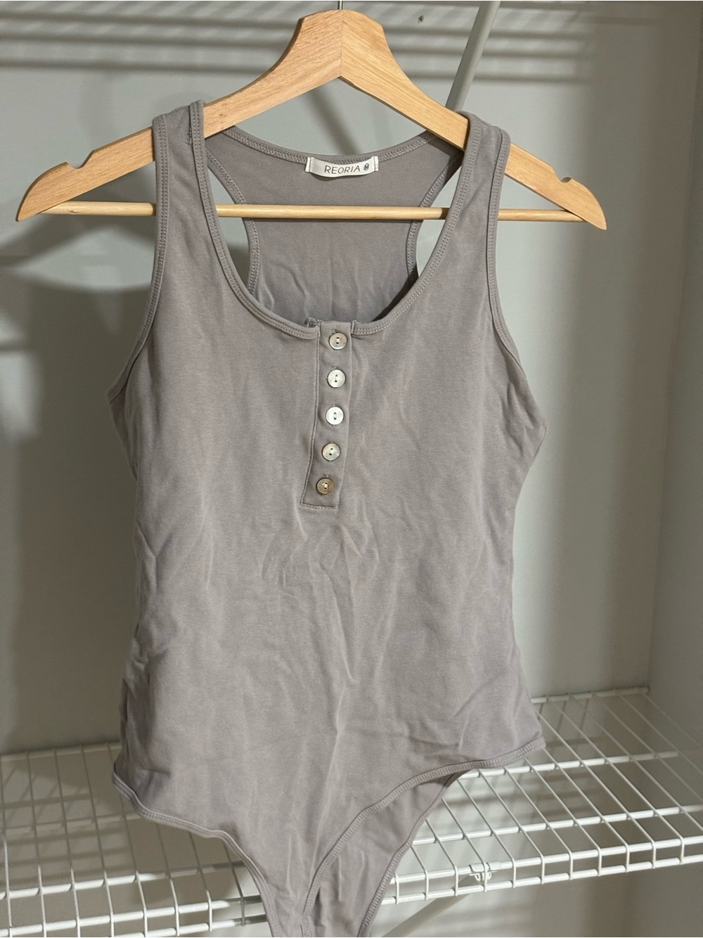 ReoRia Gray Henley Tank Bodysuit